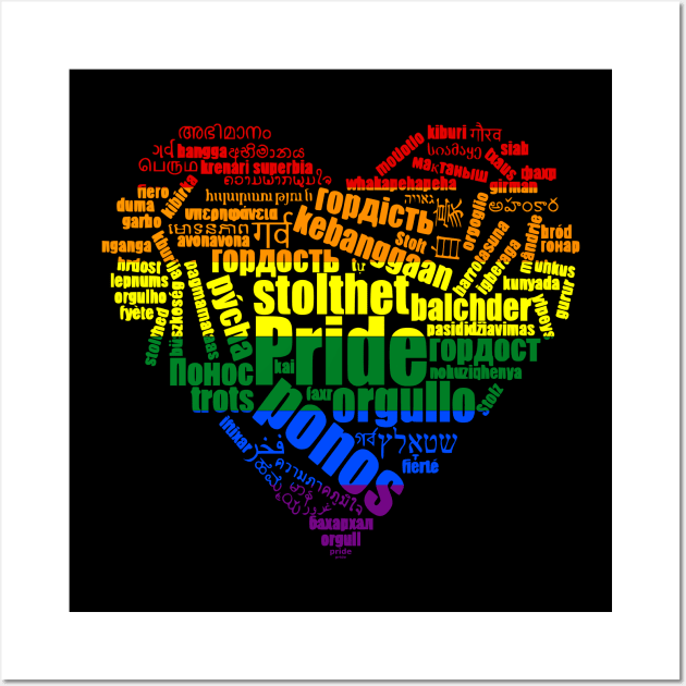 LGBT Pride In Many Languages Rainbow Heart Word-art Wall Art by vpgdesigns